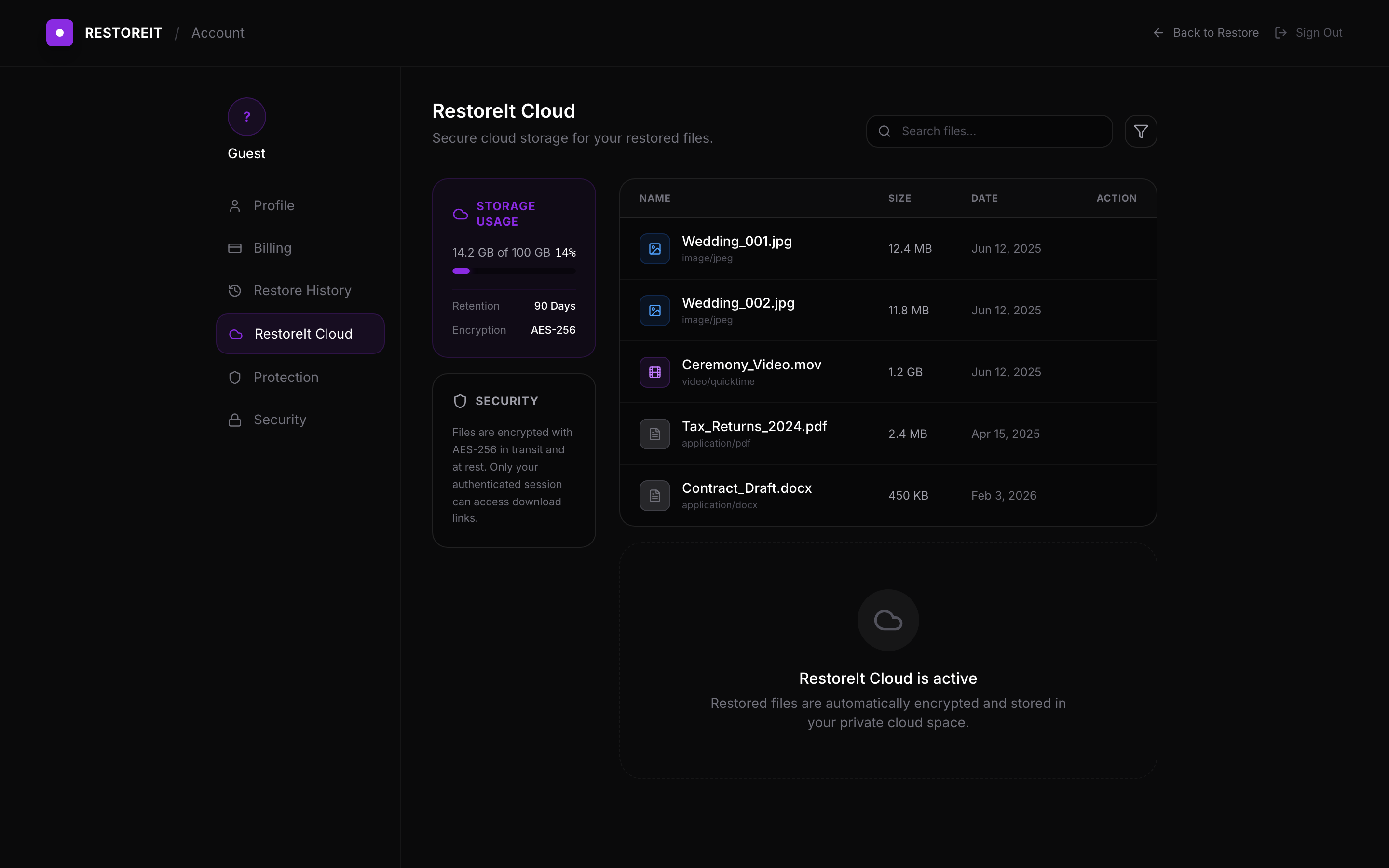RestoreIt Cloud file storage